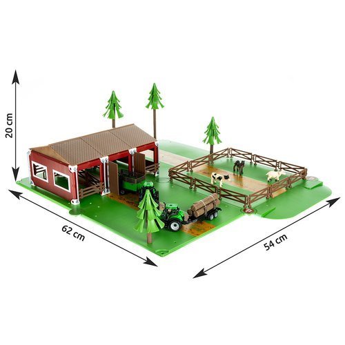 egyedülálló farm állatokkal és mezőgazdasági járművekkel